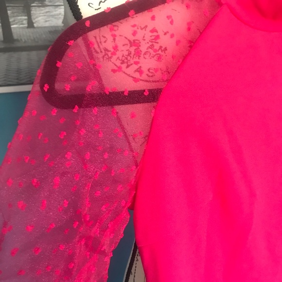 Hot pink long dress with mesh arms - Picture 2 of 7